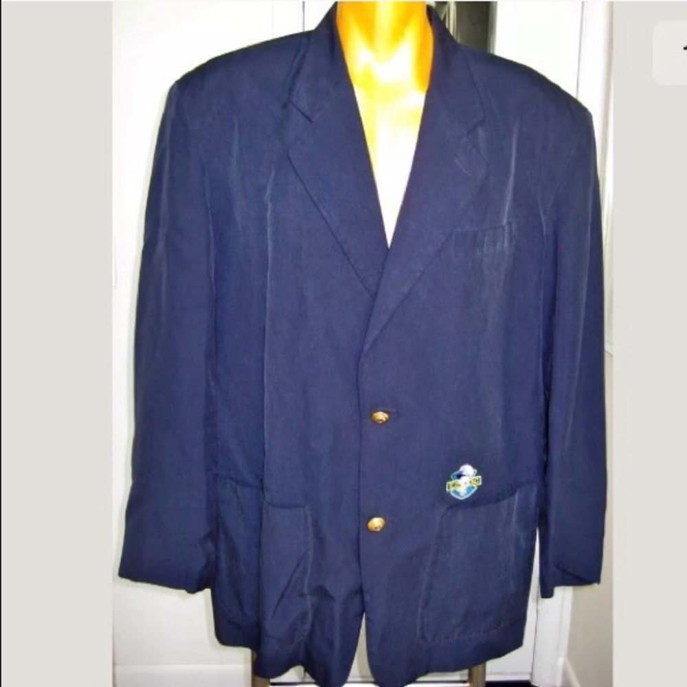 VINTAGE 1990s ICEBERG ITALY BLUE SILK BLAZER JACKET DONALD DUCK IT 50 LARGE